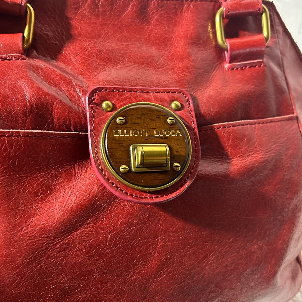 Elliott Luca Red Leather Handbag satchel - Picture 8 of 12